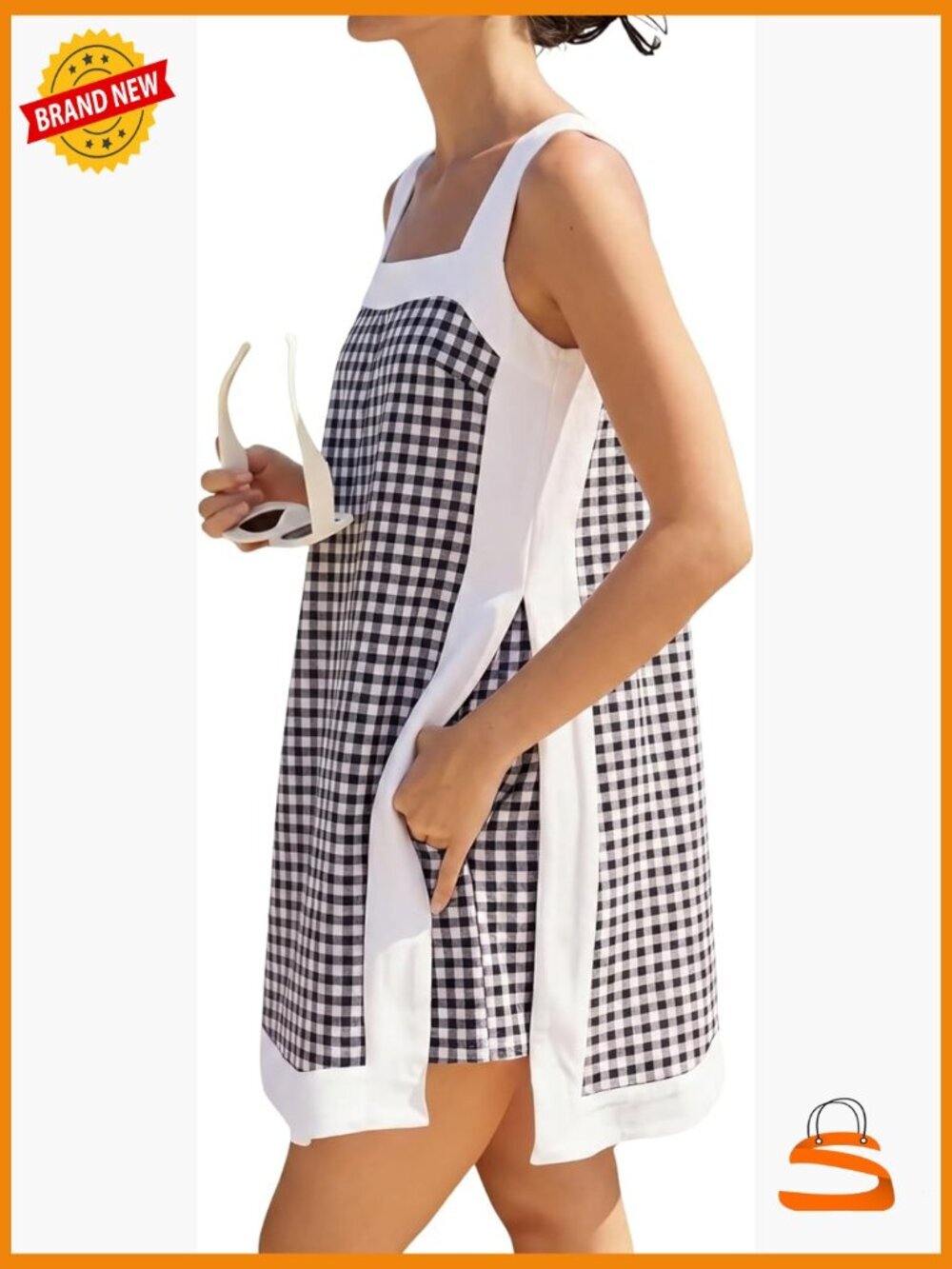Sleeveless Square Neck Gingham Two Piece Set with Shorts
